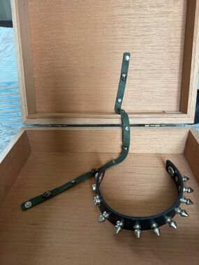 Skull Stud Green Leather Choker Black Spike bracelet Set gothic motor hato hasi